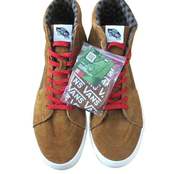 Vans Men's Sk8-Hi Pig Suede Plaid Glazed Ginger Brown shoes Sizes NIB - Picture 3 of 5